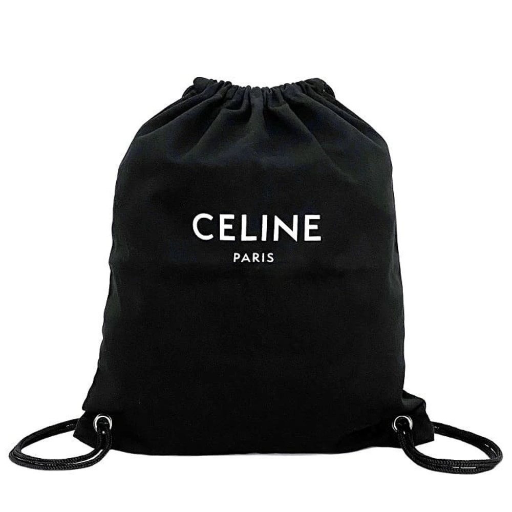 Celine Drawstring Backpack Rucksack Canvas Knapsack Bag Black